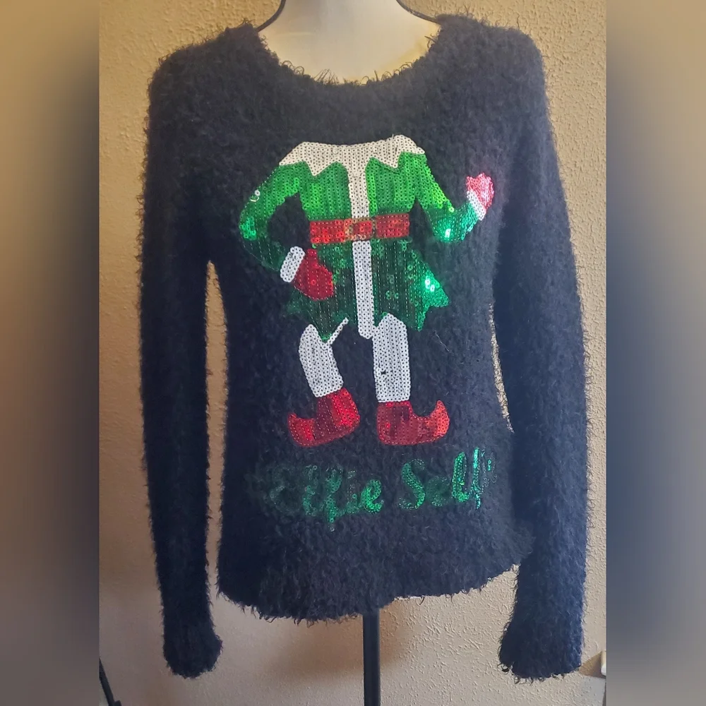 Elfie Selfie ugly christmas sequin sweater size large by Derek‎ Heart